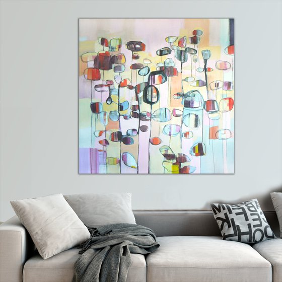 Lollipop garden  ( semi abstract flower painting - ready to hang)