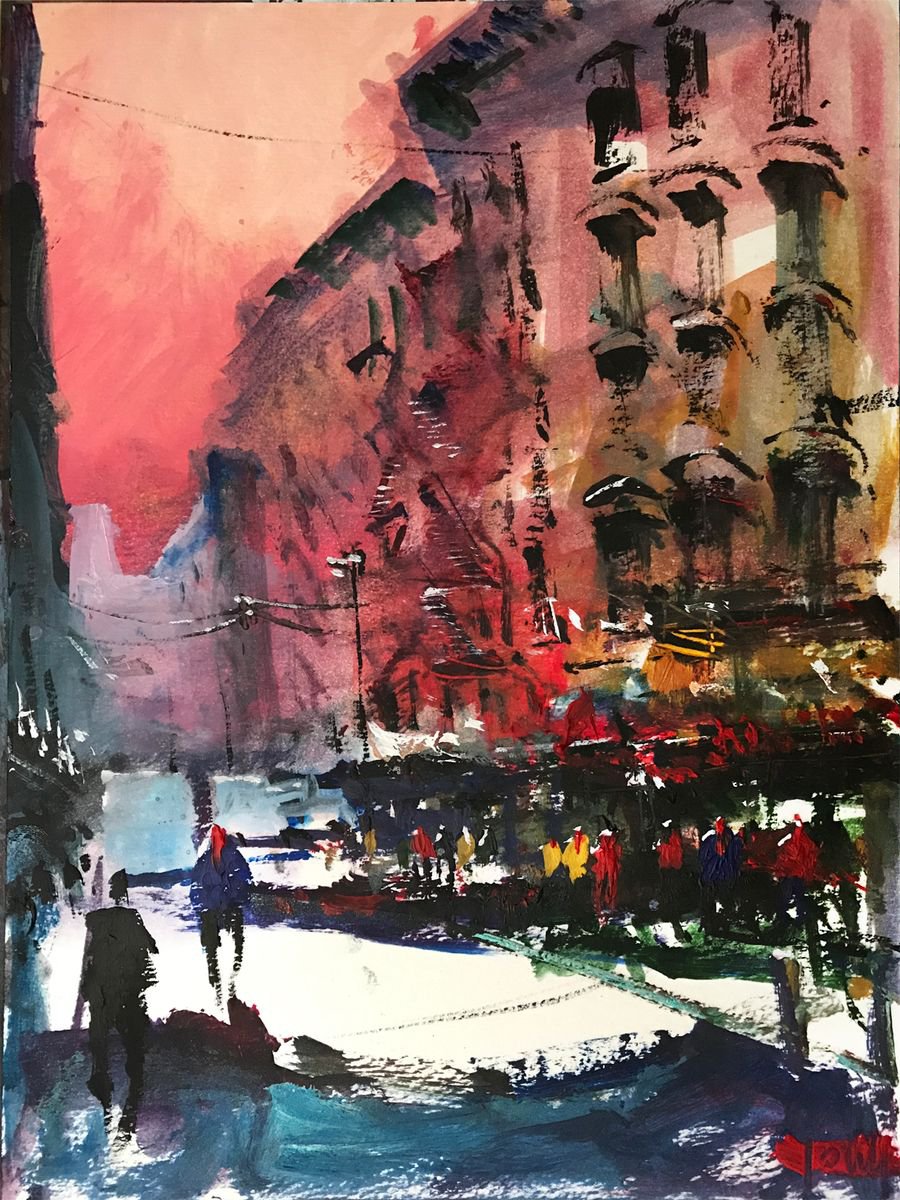 Impressionistic Cityscapes Oil Painting By Nicolas Jolly, 9 X 13", Walk In New York, Original Artwork