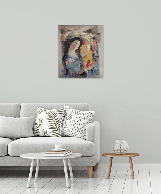 Girl with pomegranate 60x70cm ,oil/canvas, portraiture