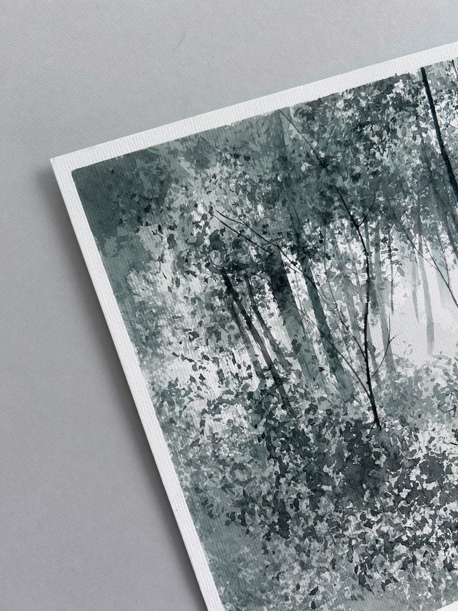 Impressionistic Landscape Watercolour By Nazar Grunyka, 17 X 12", Silent Forest, Original Artwork