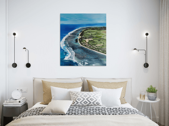 Island, original landscape waves, ocean oil painting, Gift art for home