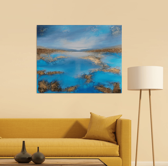 A XL large beautiful modern semi-abstract  seascape painting "Peace"