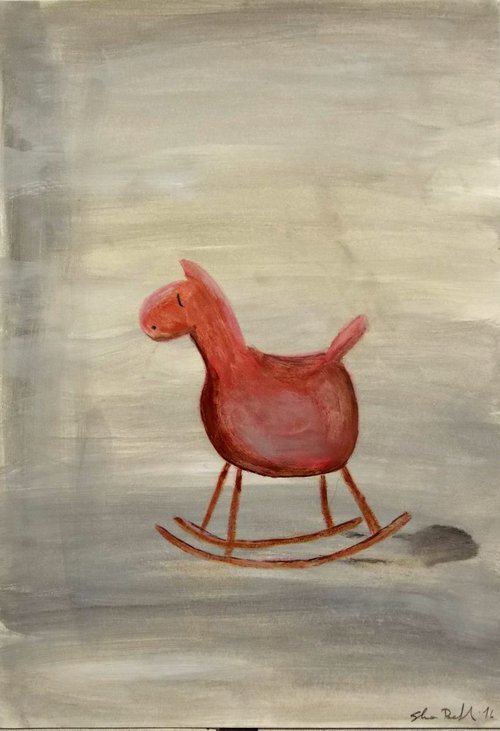 red cock horse on grey background by Silvia Beneforti