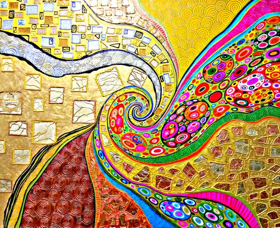 Colorful vivid spiral - Relief large abstract painting