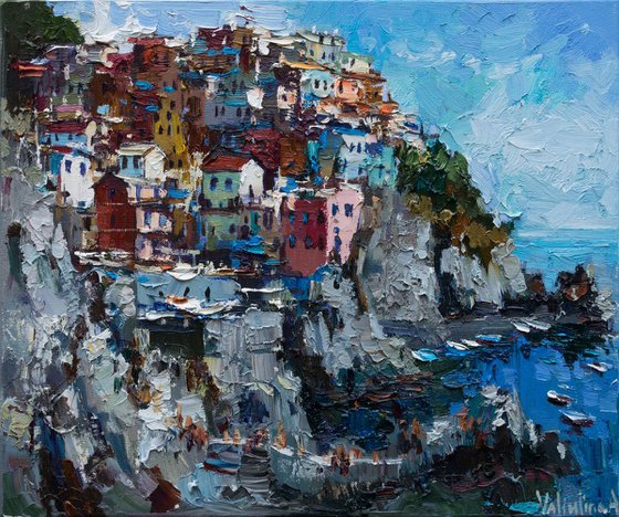 Manarola village. Cinque terre - Italian Landscape painting