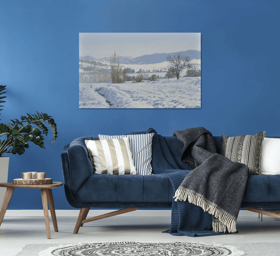 Morning mists on the snowy mountains