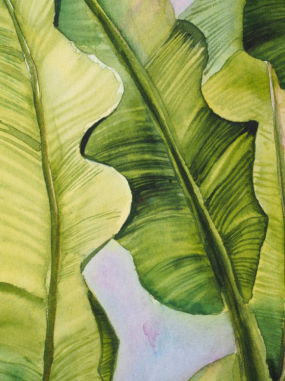 Green leaves - original tropical watercolor