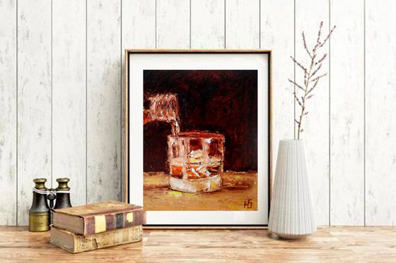 Whiskey, Bourbon Painting Original Art Whiskey Ice Wall Art Cocktail Artwork