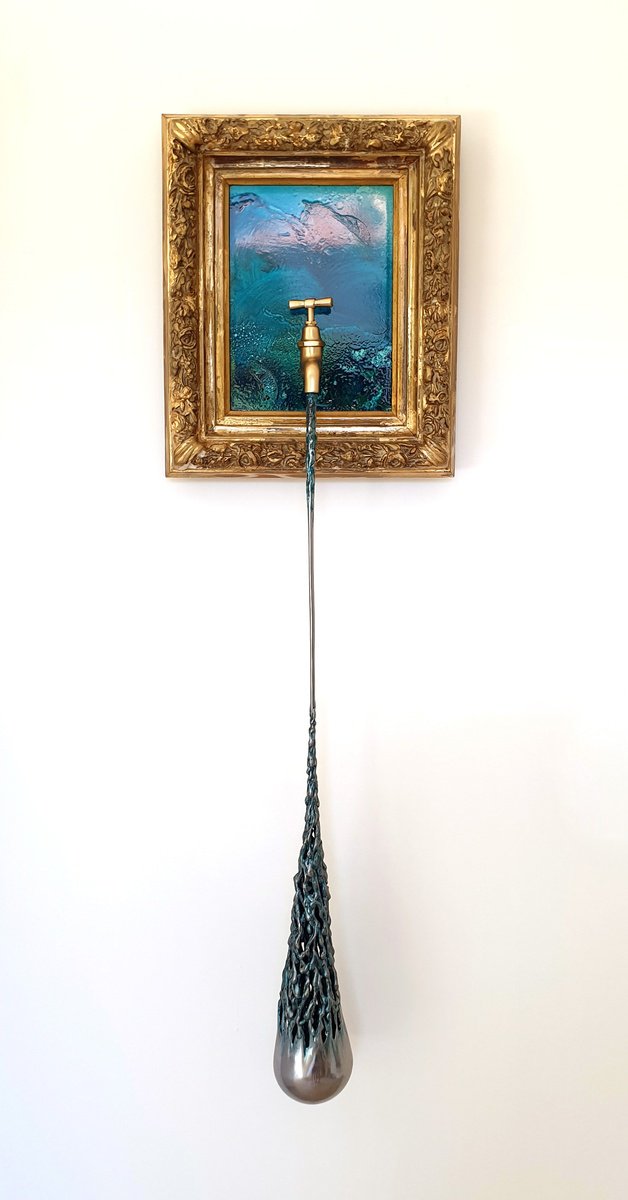 Photorealistic Still Life Relief By Vania Dimitrova & Svetoslav, 14 X 46", "Drop From The Ocean", Original Artwork