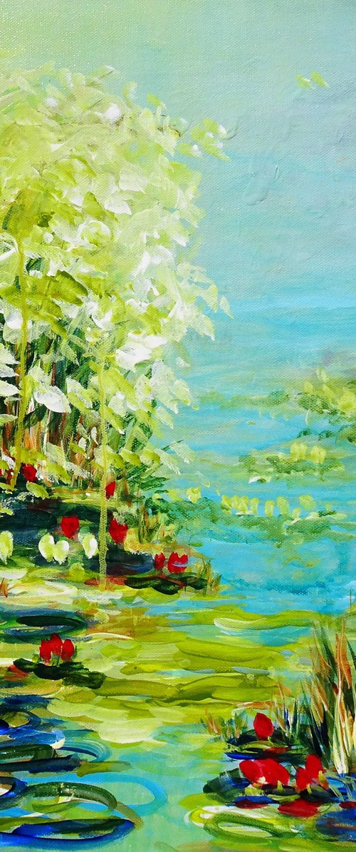WATER LILY POND II. WATER REFLECTIONS.  Modern Impressionism inspired by Claude Monet Water-lilies by Sveta Osborne