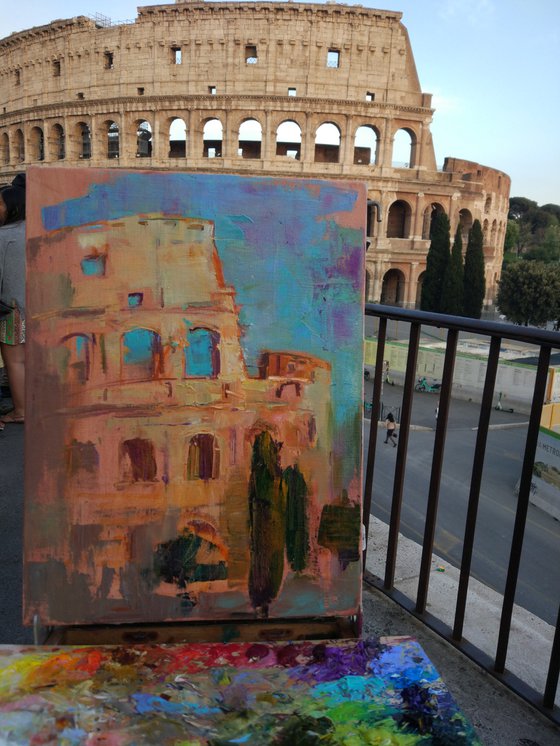 Roman Holiday Series . Colosseum .Original plein air oil painting .