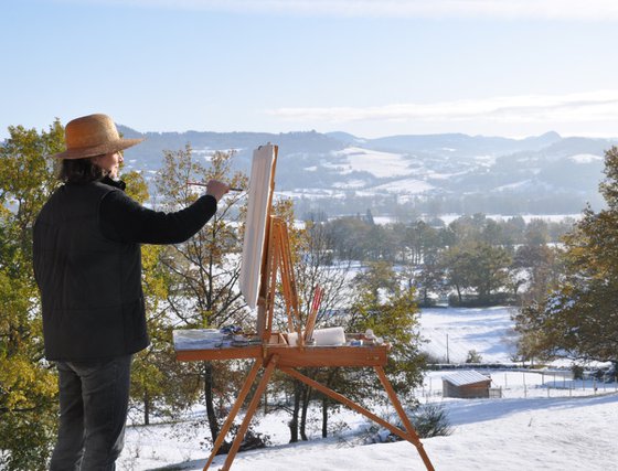 Snow on the valley, evening light