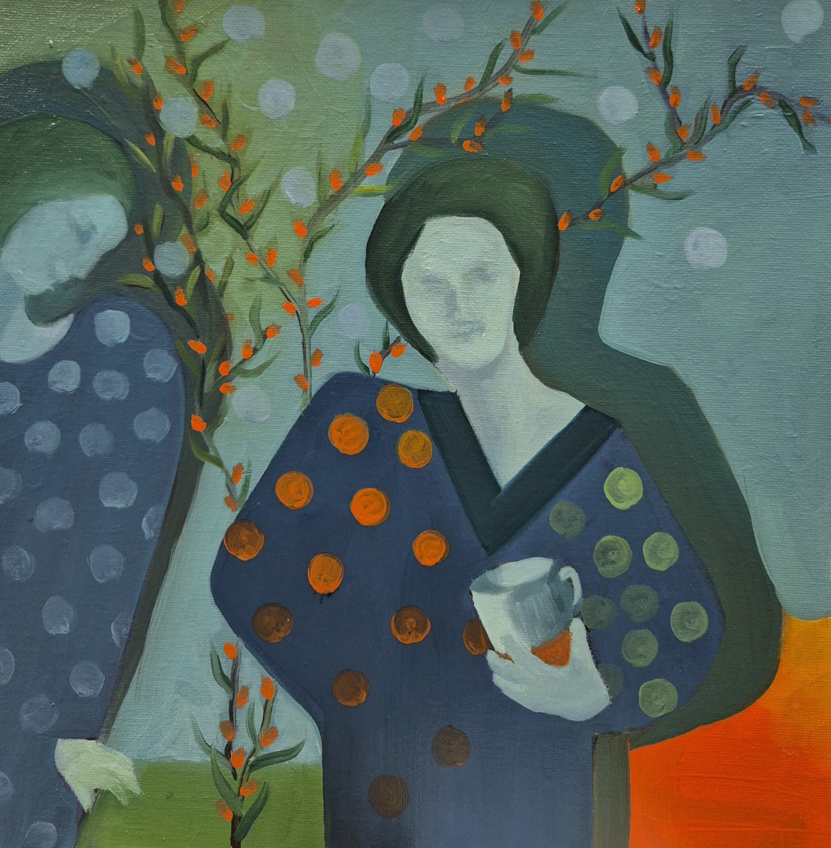 Impressionistic Portrait Oil Painting By Gitti Gv, 15 X 15, Over A Coffee, Original Artwork