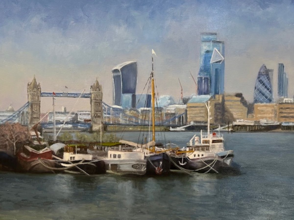 Illustrative Oil Painting , River Thames London By Gary Obee, 28 X 22, Artwork For Sale On Artfinder