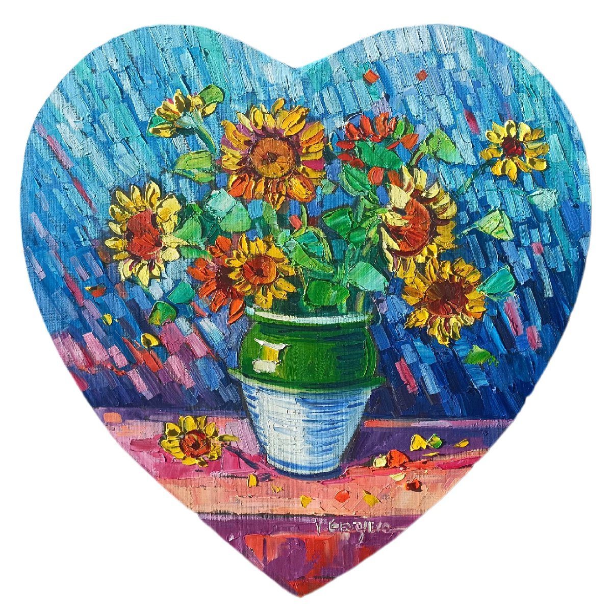 Expressive Oil Painting , Sunflowers In My Heart By Vanya Georgieva, 16 X 16, Artwork For Sale On Artfinder