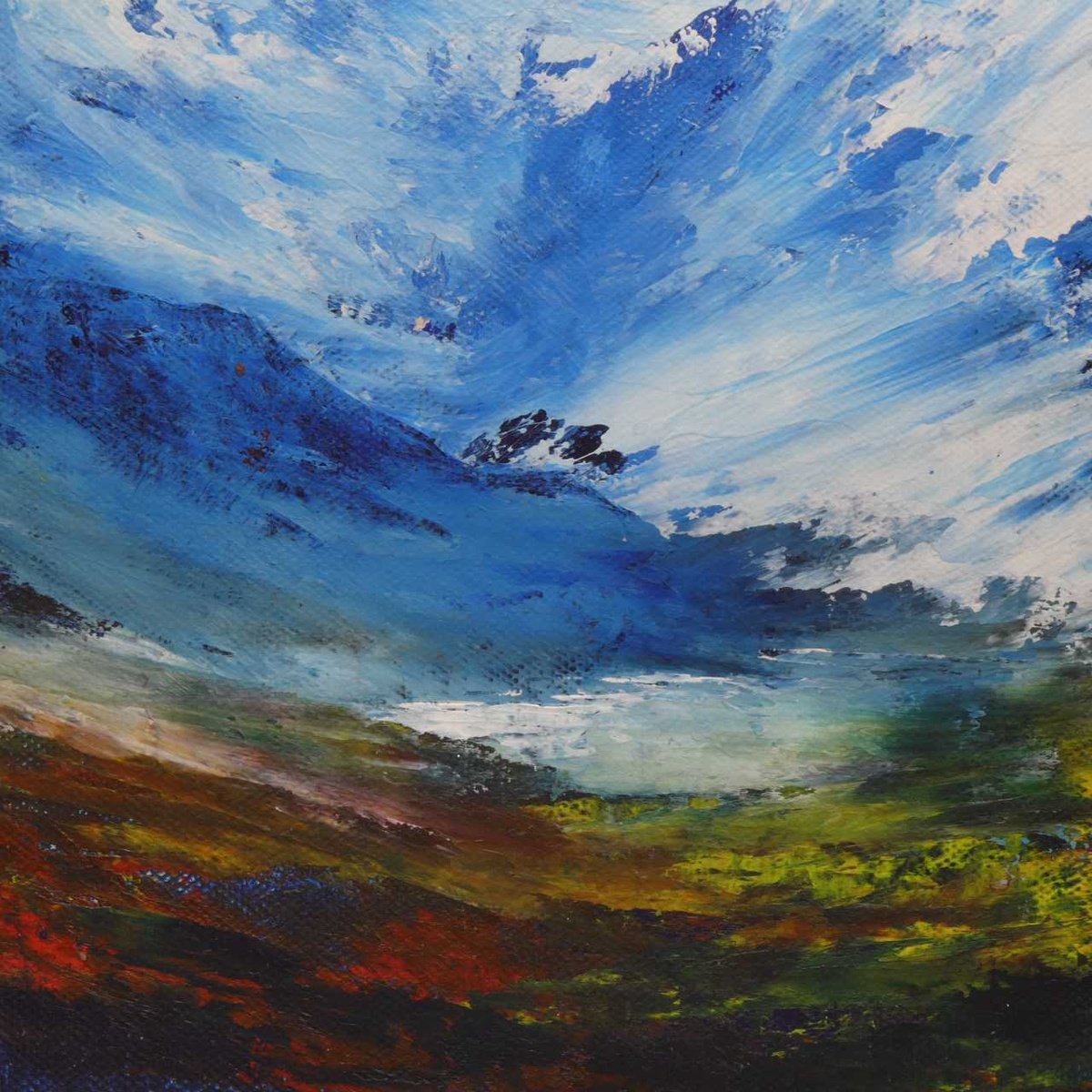 Impressionistic Landscape Oil Painting By Oconnart, 10 X 10", Shimmering Loch, Scotland, Original Artwork