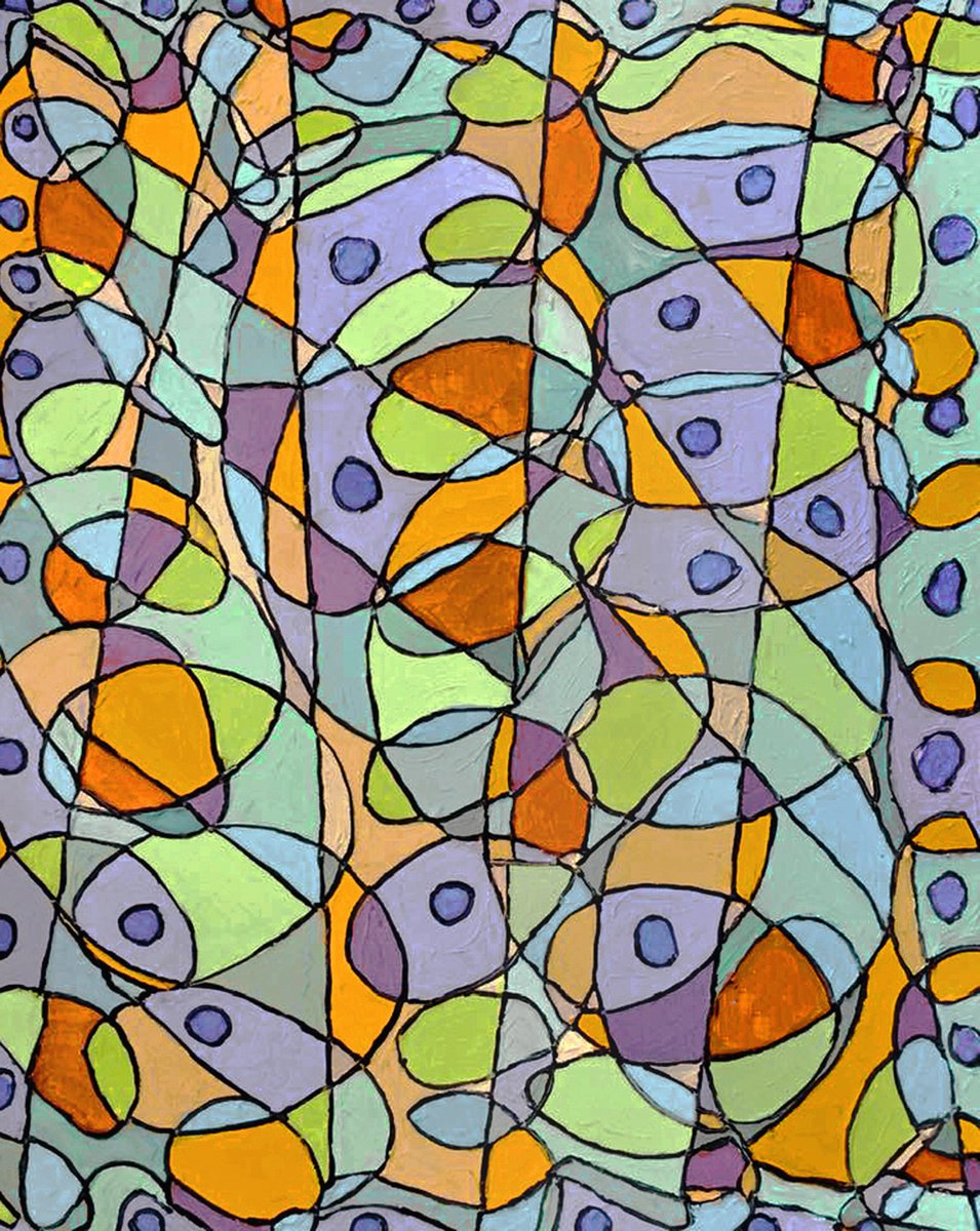 Geometric Abstract Oil Painting By Ann Parks Mccray, 16 X 20, Interconnections Ii, Original Artwork