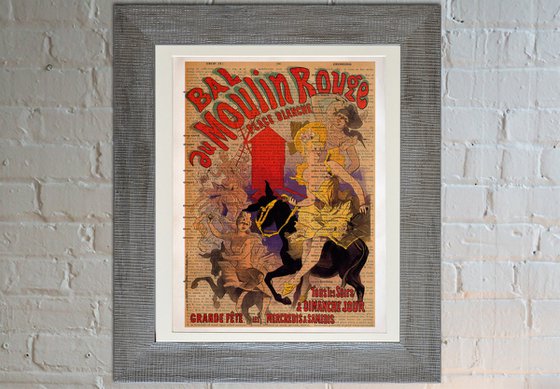 Bal au Moulin Rouge - Collage Art Print on Large Real English Dictionary Vintage Book Page