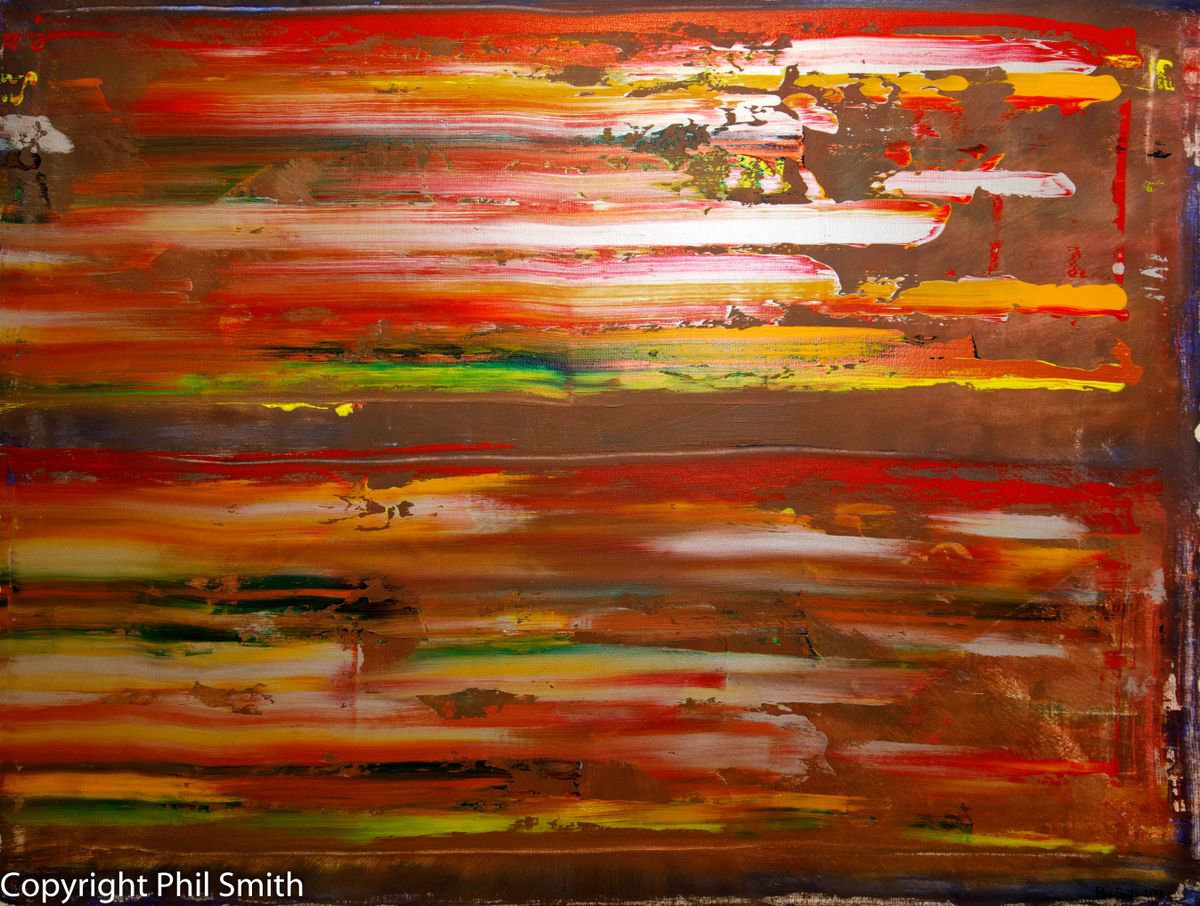 Abstract in red, yellow and silver by Phil Smith