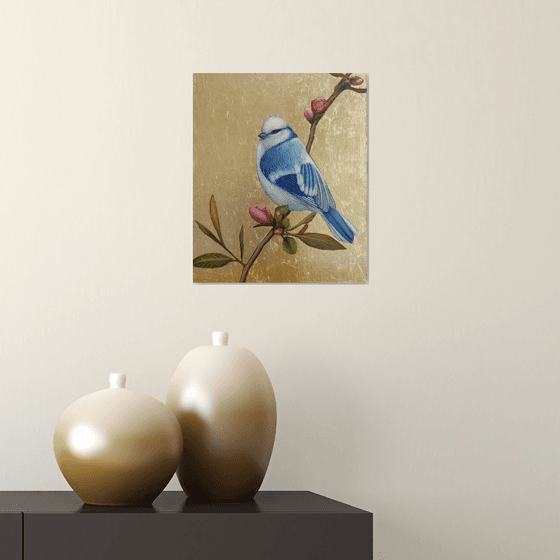 bird painting  "Azure-white tit"