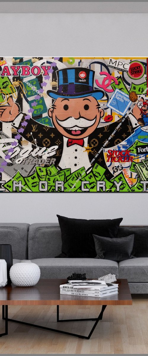 Mr Monopoly Temptation 270cm x 120cm Monopoly Man Textured Urban Pop Art by Franko