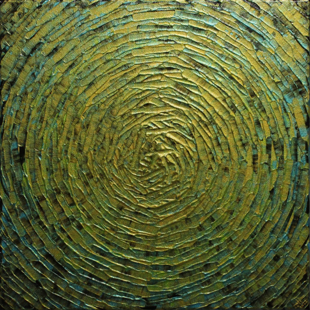 Abstract Acrylic Painting By Jonathan Pradillon, 12 X 12, Concentric Burst Of Algae, Original Artwork