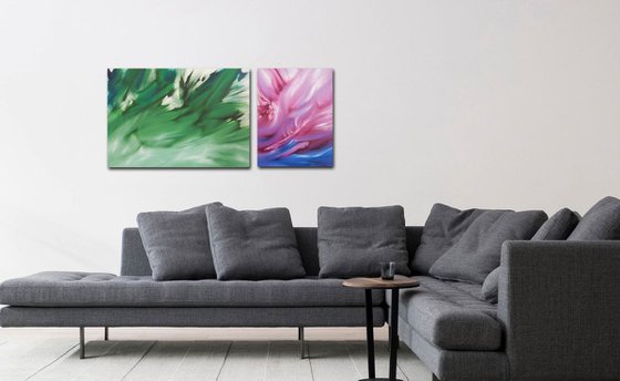 The concept and the expression, diptych, two paintings, LARGE, original abstract