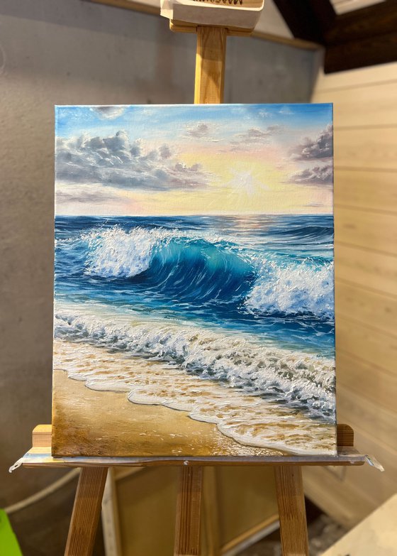 Sea waves and sunset