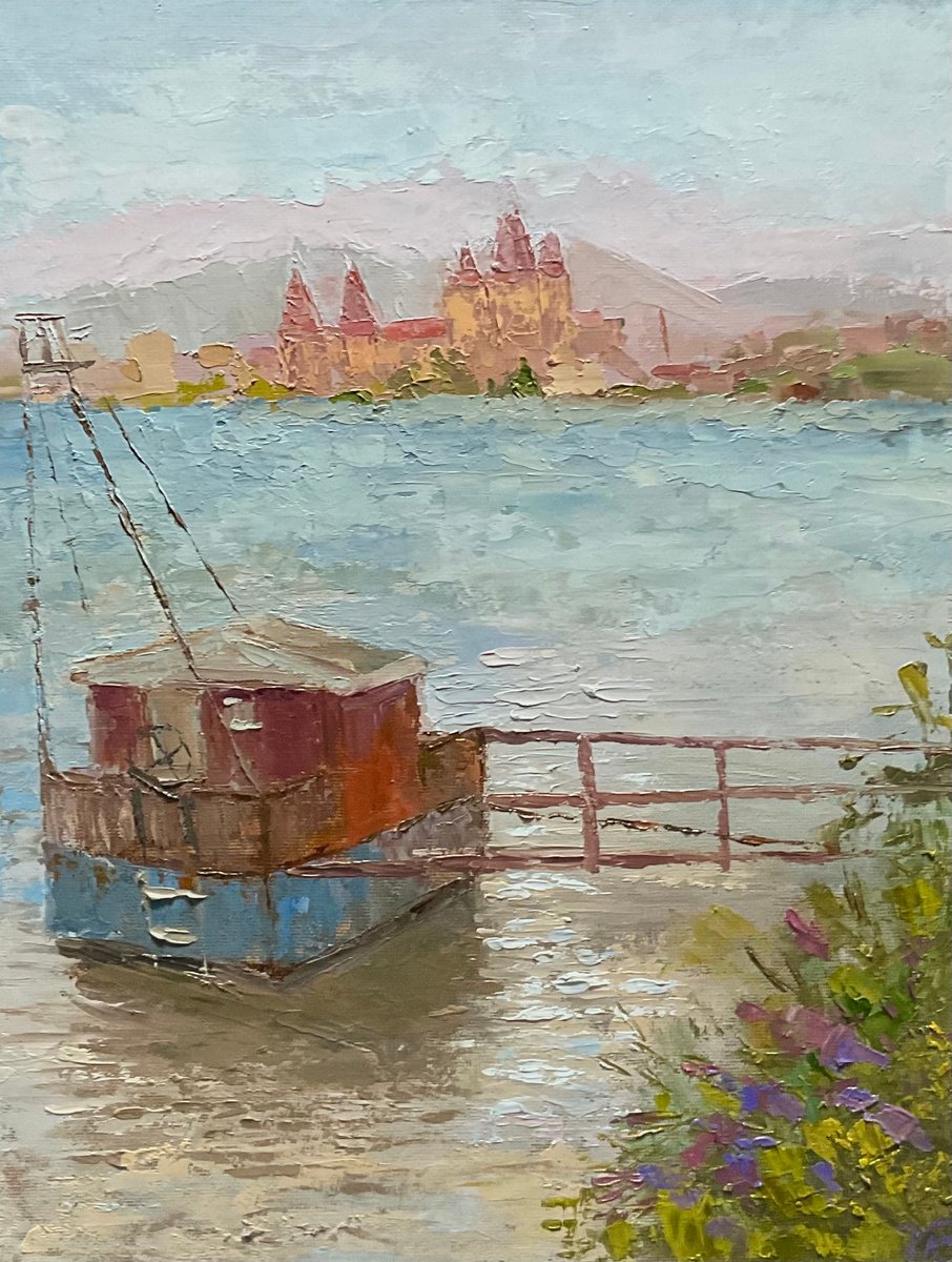 Impressionistic Landscape Oil Painting By Vera Klimova, 12 X 16", Old Fishing Boat, Original Artwork