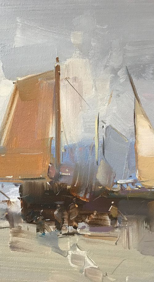 Sail Boats, Original oil painting, Handmade artwork, One of a kind by Vahe Yeremyan