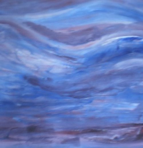 Horizontal painting, Oil Painting in shades of Blue, Dimension in Blue. by Deepa Kern