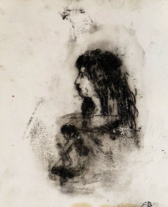 Two profiles, engraving