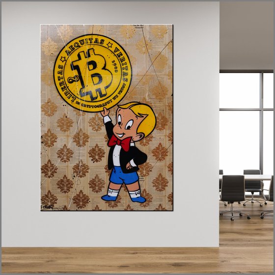 Bitcoin Features 140cm x 100cm Bitcoin Richie Rich Book Page Urban Pop Art