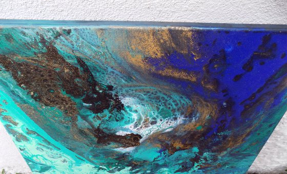 Αbstract painting art blue green gold metallic - Τide