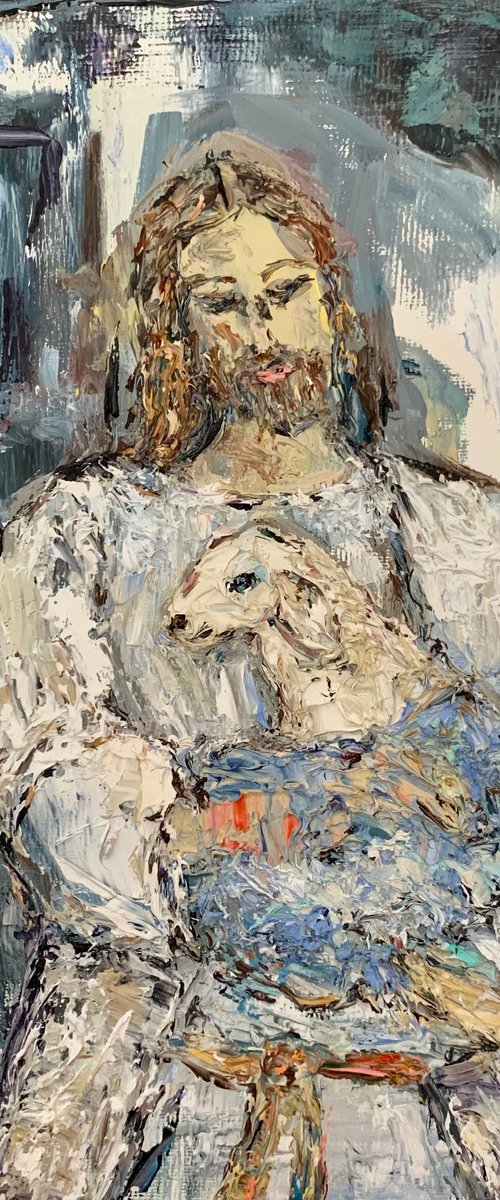 Jesus holding a lamb by Vilma Gataveckienė