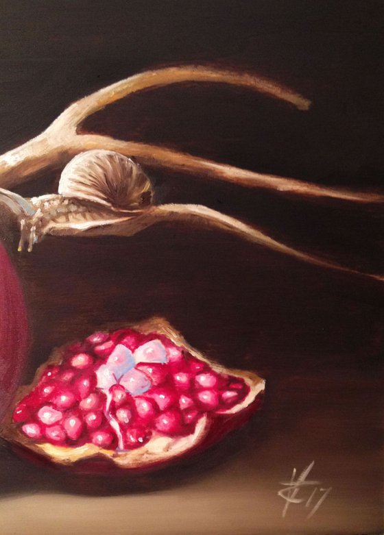 Look a pomegranate! - original oil on painting- 20 x 30 cm (8 x 12 inches)