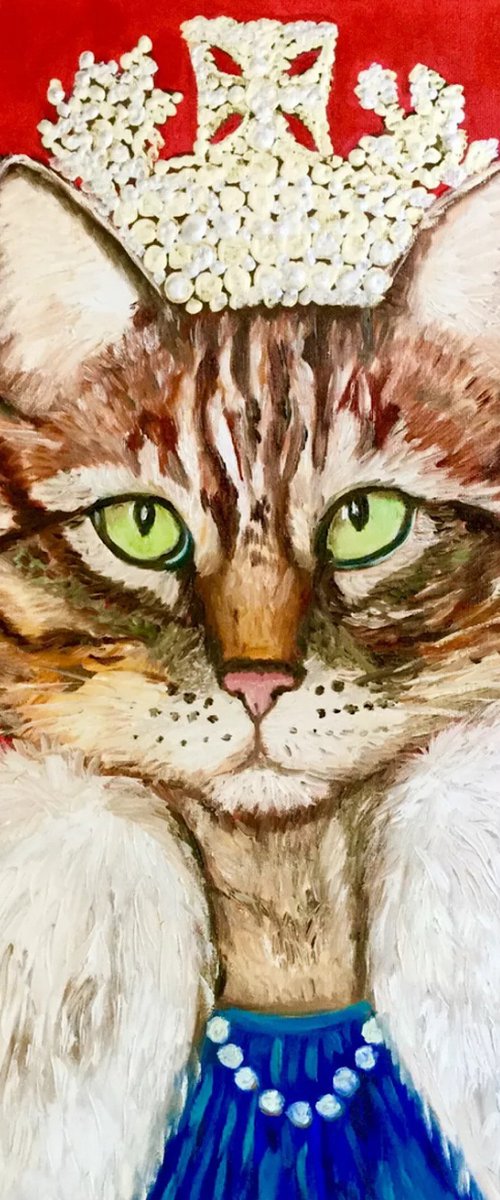 Cat La Queen on red by Olga Koval