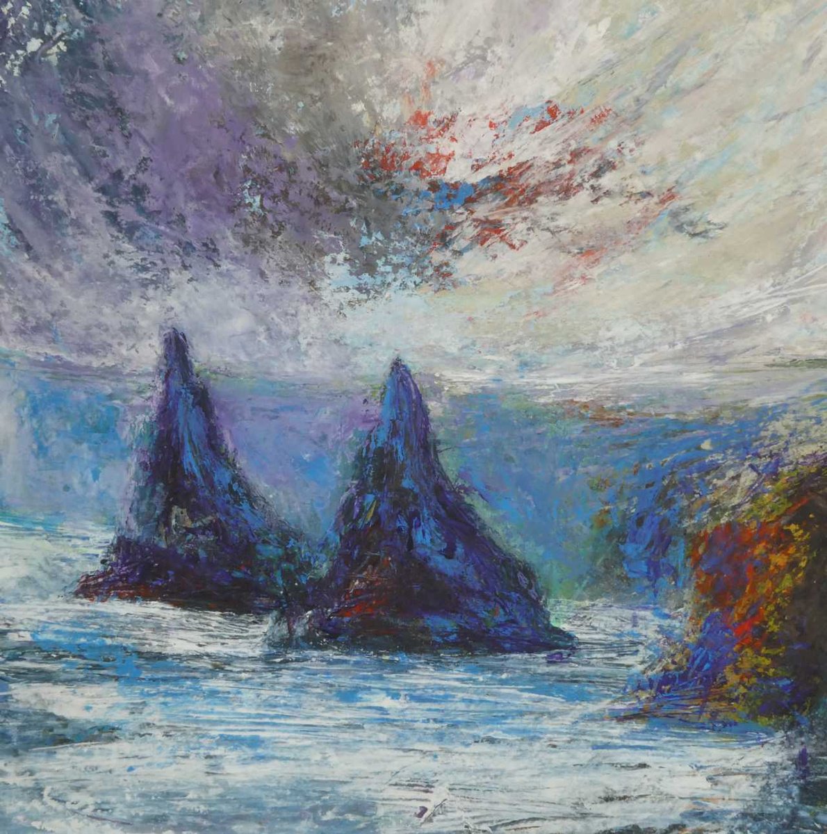 Impressionistic Landscape Acrylic Painting By Oconnart, 17 X 17", Duncansby Stacks, Caithness, Original Artwork