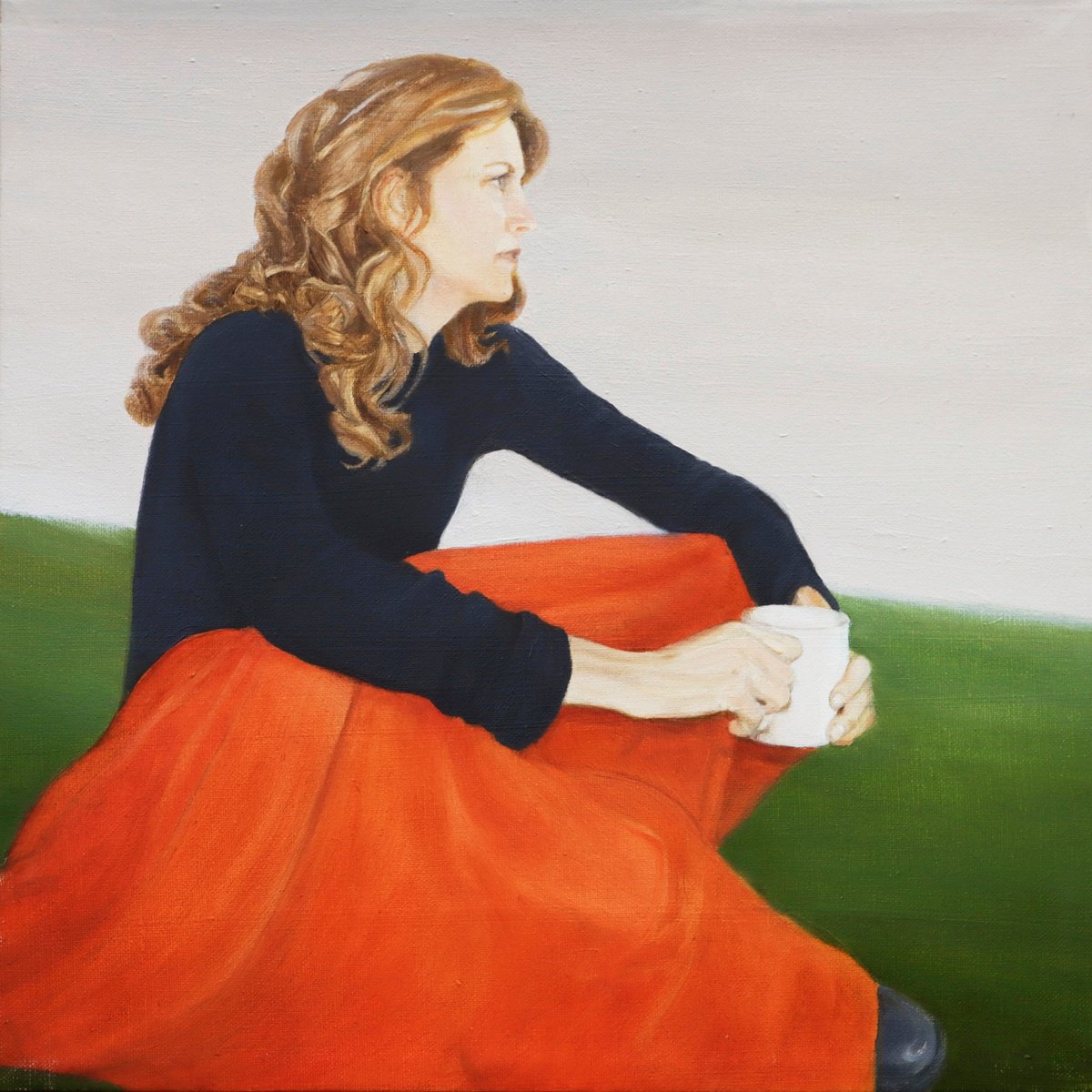 Portrait Oil Painting By Annaluce Aglietto, 12 X 12, Donna Sul Prato, Original Artwork