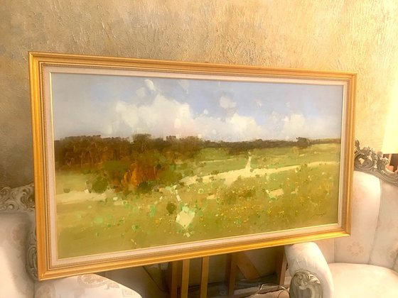 Autumn Meadow, Original oil painting, Handmade artwork, One of a kind