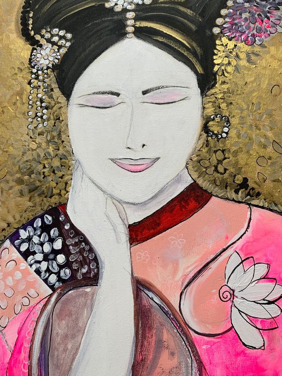 Bride, Acrylic Painting on Canvas, Original Paintings, Fine Art Canvas Paintings, Oriental Inspiration, Geisha Artwork, Gift Ideas