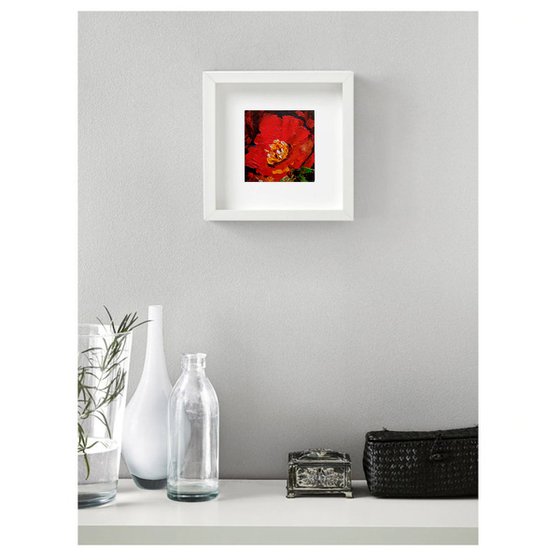 Red Floral Painting Small Original Art Flower Artwork Poppy Wall Art