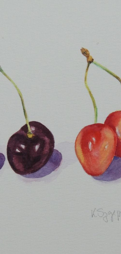 Two pairs of cherries by Krystyna Szczepanowski