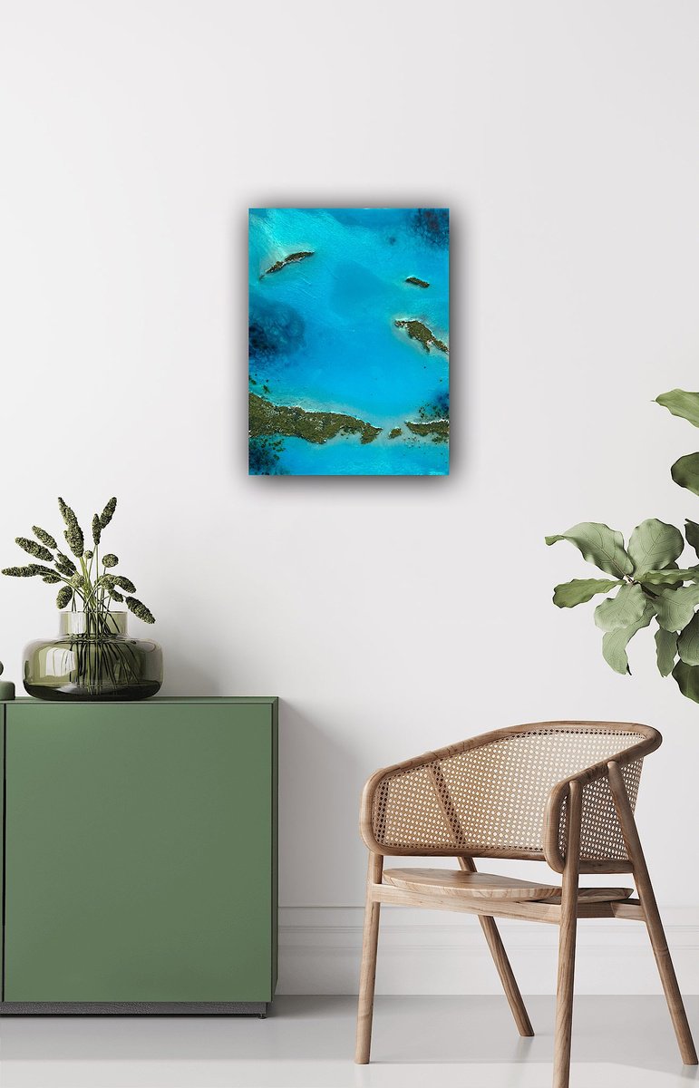 Photorealistic Landscape Acrylic Painting By Ana Hefco, 18 X 24, Flying Over The Bahamas #2, Original Artwork