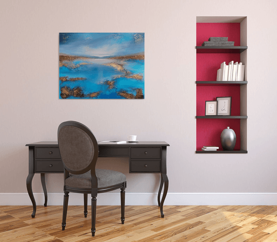 A XL large beautiful modern semi-abstract  seascape painting "Peace"