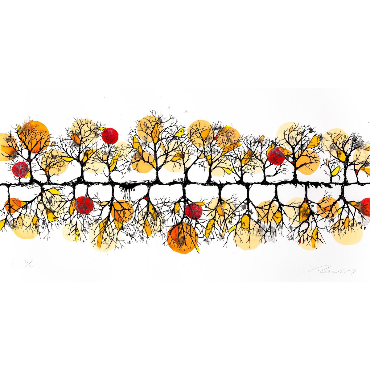 Graphic Landscape Screenprint By Rob Wass, 30 X 16", Circular Treescape, Original Artwork