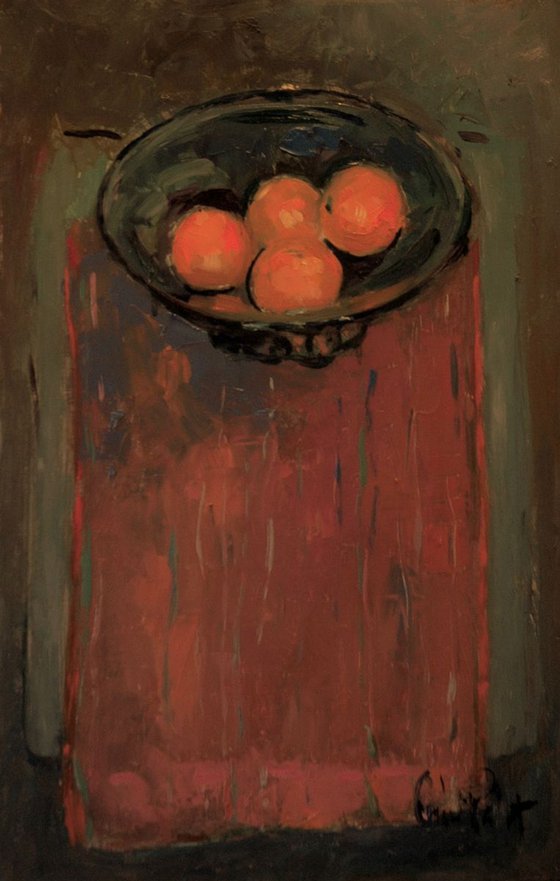 Oranges on Red Cloth