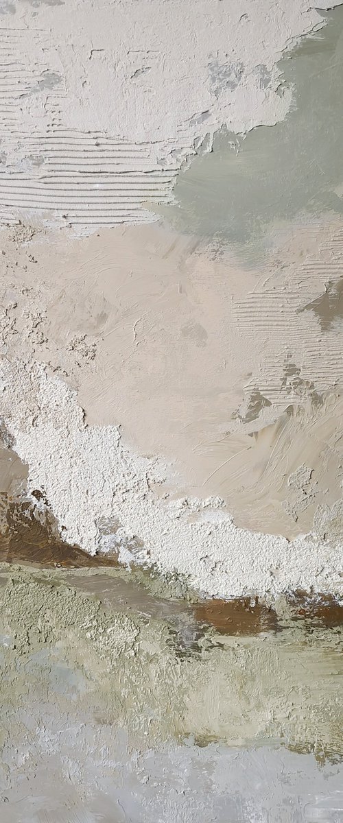 "Beige Fjord 2" Abstract beige sage green art by Marine Boiko