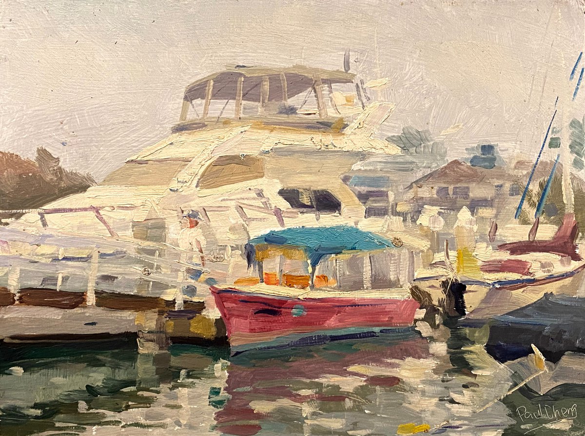 Impressionistic Landscape Oil Painting By Paul Cheng, 12 X 9", Balboa Island, Original Artwork