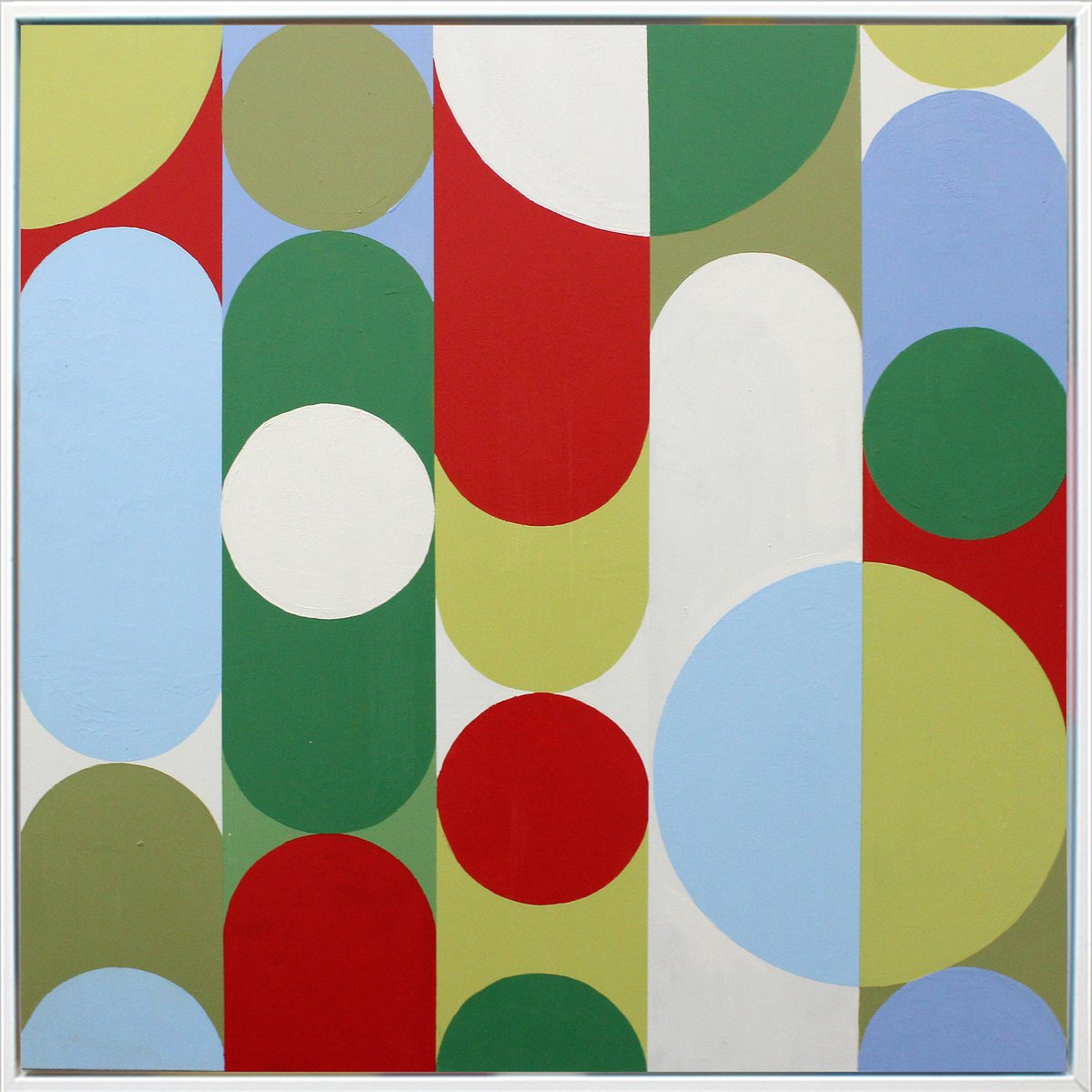 Organic Abstract Acrylic Painting By Andrew Watt, 40 X 40, Geo Pop Lines No 2 (Framed), Original Artwork